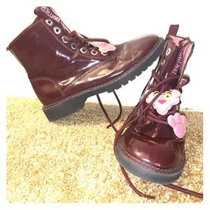 ❤️Zara Kids Burgundy Pink Panther Combat Boots❤️